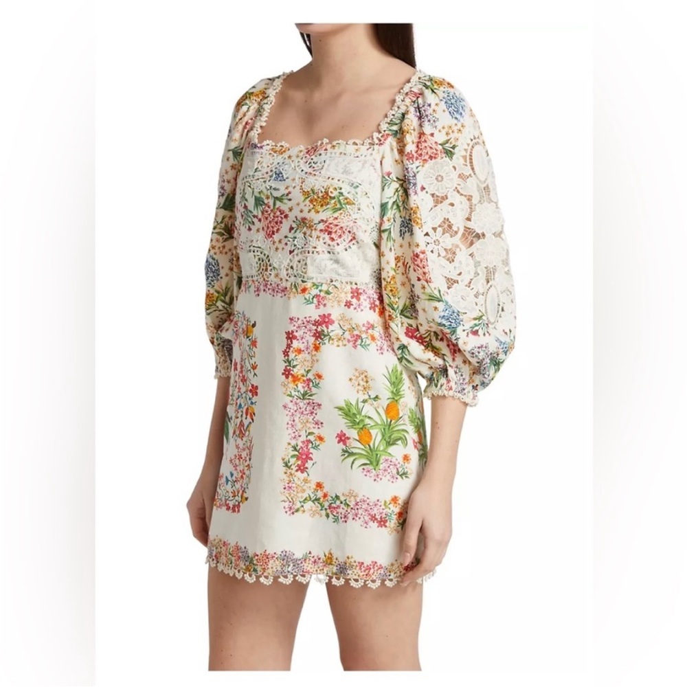 Farm Rio Delicate Forest Scarves Mini Dress, Size Small